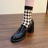 Mocasines de piel de vaca estilo británico para mujer, punta redonda, tacón grueso, nuevos 2026, suela gruesa, zapatos pequeños de cuero, sin cordones, tacón alto, zapatos de tacón único