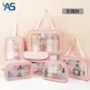 Bolsa de maquillaje transparente de PU al por mayor en stock, bolsa de viaje de gran capacidad, bolsa de almacenamiento conveniente, juego de bolsas de tocador impermeables de PVC