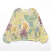 Suéter de mohair cepillado atmosférico top de punto floral con cuentas fuera del hombro nuevo estilo coreano para mujer