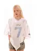 Tendencia Nacional Juvenil Regular Retro No. Camiseta de Manga Corta de 7 Jerséis para Mujer, Verano Fina Holgada Hombro Caído Cuello en V Top Corto