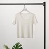 Top de Manga Corta de Seda de Hielo Verano Nuevo Tejido de Punto Imitación Lino Color Sólido Estilo Ligero Maduro Camiseta Ajustada de Cuello Redondo para Mujer Liquidación