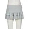 Saia Curta Y2K com uma Vibe Pura e Sexy, Calça-Saia Lisa de Cintura Baixa, Calça-Saia Bolo de Menina Doce e Descolada com Barra Franzida
