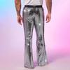 Pantalones de Lentejuelas Acampanados para Hombre 2025 Transfronterizos Europeos y Americanos Cintura Elástica Pantalones Acampanados Brillantes Casuales Largos Estilo Discoteca Pantalones Casuales