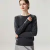 Nova coleção outono e inverno: camada base de tricô de cashmere moderna, macia e confortável, cor sólida, gola redonda simples, mangas compridas e amigável à pele para mulheres