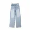 Jeans Feminino Moda Nova Estilo Europeu e Americano Transfronteiriço Algodão Puro Perna Reta Cintura Alta Emagrecedor Perna Larga 4365232