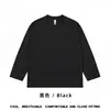 Camiseta de Manga Larga de Algodón Puro de Peso Pesado con Cuello Acanalado Dobladillo Plano Corte Holgado Hombros Caídos Cuello Redondo Prenda Interior Capa Base