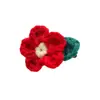 Horquilla de Flor Pequeña Fresca Hecha a Mano Crochet de Lana Flor de Cinco Pétalos Hojas Verdes Niñas Adultas Adorno Lindo para Flequillo