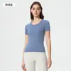 Verano Seamless Mono Cuello Redondo Ropa de Yoga Camiseta Ajustada Secado Rápido Transpirable Running Deportes Manga Corta Mujer D25073