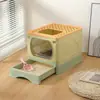 Caixa de areia para gatos extra grande, vaso sanitário para gatos totalmente fechado, bandeja de areia para gatos estilo gaveta anti-respingo, suprimentos para gatos à prova de odor