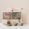 Conjunto de Chá Kung Fu Gaiwan Azul e Branco Vintage Vermelho Firestone Três Talentos Presente Corporativo de Alto Padrão Personalizável com Logo