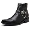 Botas de Cuero de Caña Alta de Moda Estilo Punk para Hombre Nuevo Estilo Cadena Metálica Personalidad Botas Chelsea Moda Británica Botas de Cuero Hombre