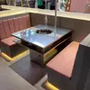 Mesa para Fondue de Acero Inoxidable, Mesa y Sillas para Barbacoa de Inducción Comerciales Estilo Industrial, Mesa y Sillas para Barbacoa de Brochetas Integradas Sin Humo Estilo Coreano