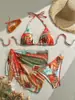 2026 Nuevo Delantal Transfronterizo Europeo y Americano Bikini de Tres Piezas Estampado Floral Traje de Baño con Corbata Fabricante de Ropa de Baño para Mujer