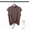 Camiseta sin mangas de cuello alto de modal para mujer, nueva, color liso, corte ajustado, talla grande, adelgazante, versátil, prenda exterior, camiseta básica