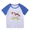 2023 Novas roupas infantis, camiseta de manga curta para crianças, verão, meninos e meninas, camisa de base raglan, camiseta de meia manga para bebês, top infantil
