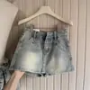 Falda Corta de Mezclilla con Figura de Pera para Mujer, Verano Tallas Grandes, Cintura Alta, Elástica, Oculta el Vientre, Falda de Corte A Adelgazante