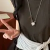 Collar de Corazón Plateado Tridimensional Estilo Coreano para Mujer, Sencillo y de Nicho, Cadena Larga para Suéter de Gama Alta, Accesorio Versátil Elegante y de Moda