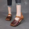 Sapatos de Solado Único para Comércio Exterior Primavera e Outono 2026, Sapatos Baixos, Sapatos Mãe com Bico Quadrado Color Block, Sandálias de Velcro com Solado Macio, Comércio Exterior Transfronteiriço