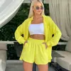Conjunto de Duas Peças Feminino Casual Solto com Shorts e Manga Longa para Mulheres Amazon - Europeu e Americano - Primavera 2025