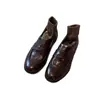 Mocassins femininos retrô de couro com solas grossas, estilo slip-on, estilo britânico, saltos grossos, sapatinhos de couro