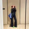 Jeans casuais de alta cintura Zedaijiai em denim, perna reta, levemente boca de sino, estilo outono, modelador e que aumenta a altura, confortável para mulheres
