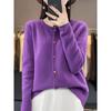 Otoño e Invierno nuevo cárdigan de cachemira de cuello redondo para mujer abrigo suelto de punto 100% lana pura suéter estilo occidental top estilo coreano
