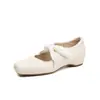 Zapatos Mary Jane Dulces con Cordones, Nuevos 2026 Estilo Coreano Zapatos de Boca Baja para Mujer, Zapatos Franceses de Piel de Oveja con Tacón Oculto y Punta Cuadrada para Primavera
