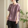 Camiseta de Manga Curta com Capuz Cor Pura Retrô Literária para Mulheres Verão Nova Solta Tamanho Grande Slim Casual Versátil Top