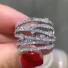 Huajie Anel Brilhante Estilo Chanel Multicamadas com Linha de Cera Incrustada com Zircônia Design Geométrico Gota d'Água Novo Modelo TikTok
