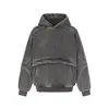Moletom com Capuz Americano Retrô Lavado Desgastado High Street Marca Moderna Masculina Desconstruído Costurado Solto Preguiçoso Hoodie