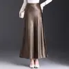 Falda de satén de acetato estilo sirena para mujer, nuevo estilo otoño 2026, de cintura alta, falda línea A que estiliza con una caída elegante y fluida