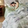 Juego de Sábana y Funda de Edredón Estampado de Lyocell Tencel de Verano Hilo 100 Hielo Seda Seda, Juego de Cuatro Piezas de Ropa de Cama Refrigerante