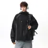 Chaqueta negra con capucha para hombre, nuevo modelo 2026, primavera y otoño, estilo americano, deportiva, holgada, abrigo casual