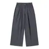 Pantalones rectos holgados vintage desgastados para hombre, estilo callejero punk workwear con diseño de bolsillo plisado, pantalones largos casuales