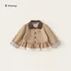 Roupas Infantis Bangxuan Tops para Meninas Primavera e Outono Novo Casaco Corta-Vento Color Block Jaqueta Infantil com Barra de Renda Roupas para Crianças Pequenas