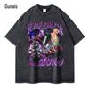 Comércio exterior atacado Americano Retrô High Street ins lavada velha estampada camiseta manga curta masculina marca de moda hip hop corpo manga transfronteiriça
