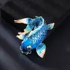 Broche de Carpa Estilo Chino, Pin de Lujo para Ropa y Chaquetas, Broche de Aleación con Esmalte Azul