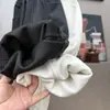 Calça de moletom reta com etiqueta escovada estilo americano para outono de 2026, para meninos e meninas, calça casual solta com retalhos, moderna