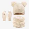 Conjunto de Tres Piezas de Sombrero, Bufanda y Guantes con Patrón de Piña Nuevo Europeo y Americano, Set de Otoño e Invierno con Forro de Felpa, Engrosado, Sombrero de Bebé con Doble Pom Pom
