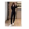 Traje de Moda para Mujer de Manga Larga Otoño Nuevo Estilo Coreano Slim y Elegante Negro Ropa Deportiva Casual Conjunto de Dos Piezas