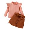 Ropa infantil de comercio exterior estilo europeo y americano otoño e invierno niñas cuello alto punto pana falda línea A dos piezas en stock al por mayor