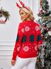 Suéter Vermelho de Natal Novo Europeu e Americano Transfronteiriço 2025 Outono e Inverno Feminino Suéter de Tricô Pulôver Jacquard Árvore de Natal