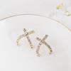 Pendientes de Plata 925 con Cierre de Mariposa, Estilo Nuevo, Cruz X Tachonada de Diamantes para Mujer, Joyería Minimalista Elegante y Versátil B735X