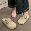 Zapatos de Cuero Sintético con Suela Gruesa, Pantuflas Cerradas para Mujer, Nuevas Pantuflas de Algodón Peludas Retro Slip-On Otoño 2025