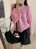 Suéter delicado de lantejoulas estilo coreano para mulheres, nova coleção outono e inverno, top de tricô macio e solto com mangas bufantes, efeito emagrecedor, estilo pullover
