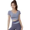 Traje de yoga corto a juego de colores, deportivo, ajustado, con almohadilla para el pecho, para correr, fitness, manga corta, pantalones cortos para mujer