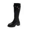 Versión de cuero suave~2026 Botas Altas hasta la Rodilla de Punta Redonda Nuevas Cremallera Lateral Adelgazantes No por Encima de la Rodilla Botas de Mujer Hebilla de Cinturón Botas de Montar de Caña Alta