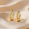 1 Par de Brincos Flor de Zircônia de Luxo Leve com Fechos de Zircônia, Brincos Personalizados de Alta Qualidade, Presilhas de Orelha Banhadas a Ouro 18K, Joias para Orelha com Conservação da Cor
