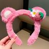 Diadema de fresa de peluche, linda diadema con orejas de oso para mujer, diadema para lavarse la cara, paquete de cabello con calavera alta, nueva banda para el cabello para otoño e invierno