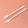 Vajilla Biodegradable de PLA Personalizada, Tenedor para Pastel Blanco de Mango Largo de Aspecto Elegante, Tenedor Desechable de Plástico de Dos Dientes para Fruta